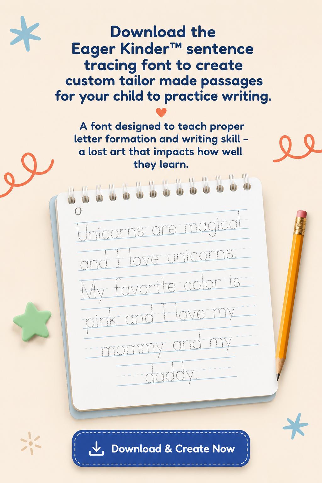 Eager Kinder sentence tracing font
