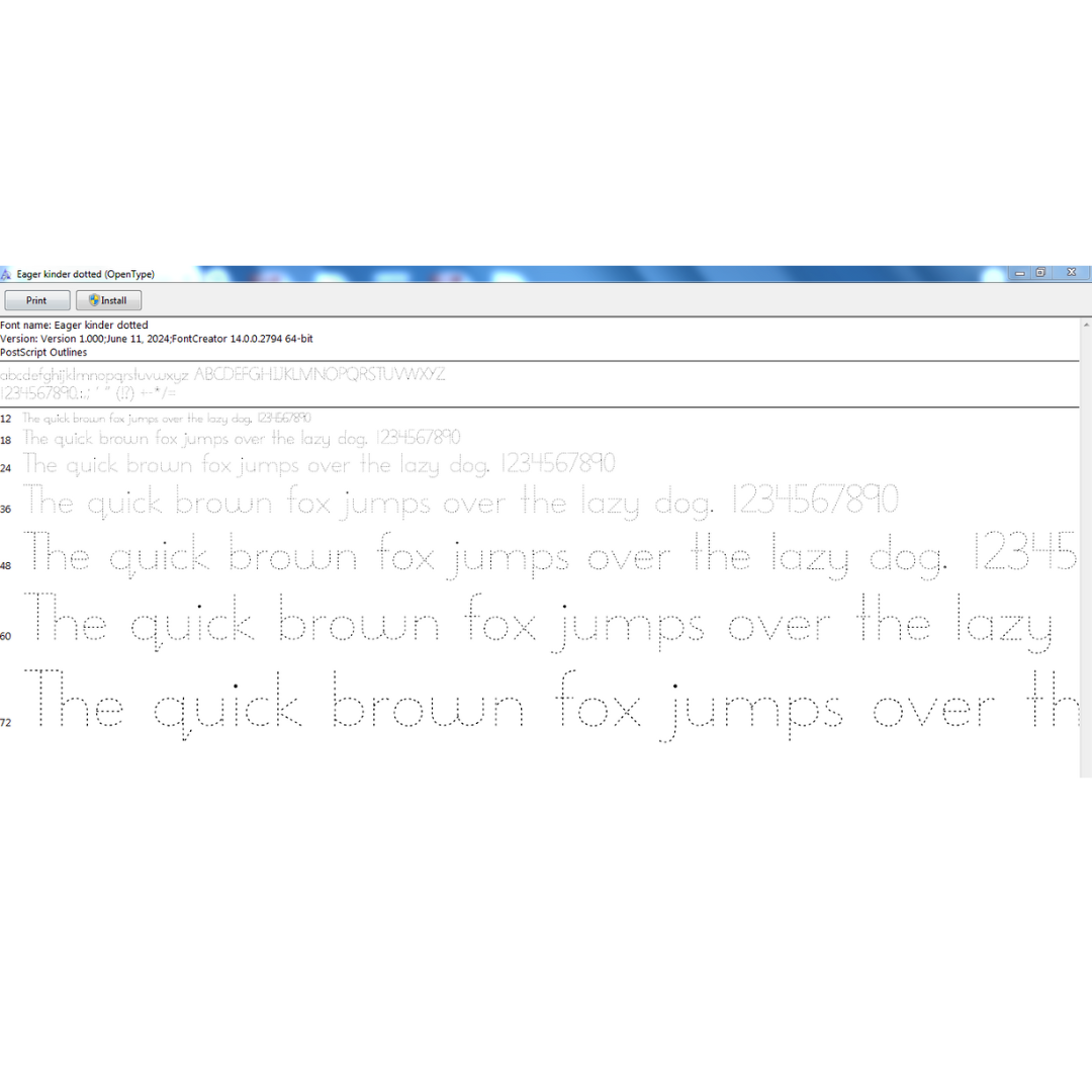 Eager Kinder™ dotted font preview
