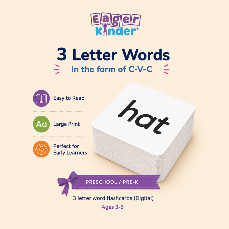 Preschool/Pre-K 3 letter word flashcards (Digital)