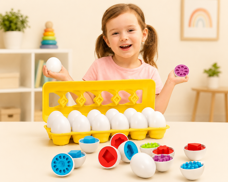 Montessori Child Learning Egg Matching Carton - For Shape Matching Sorting Toys