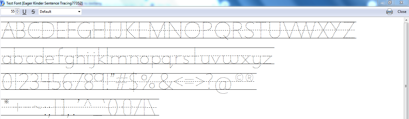 Eager Kinder sentence tracing font