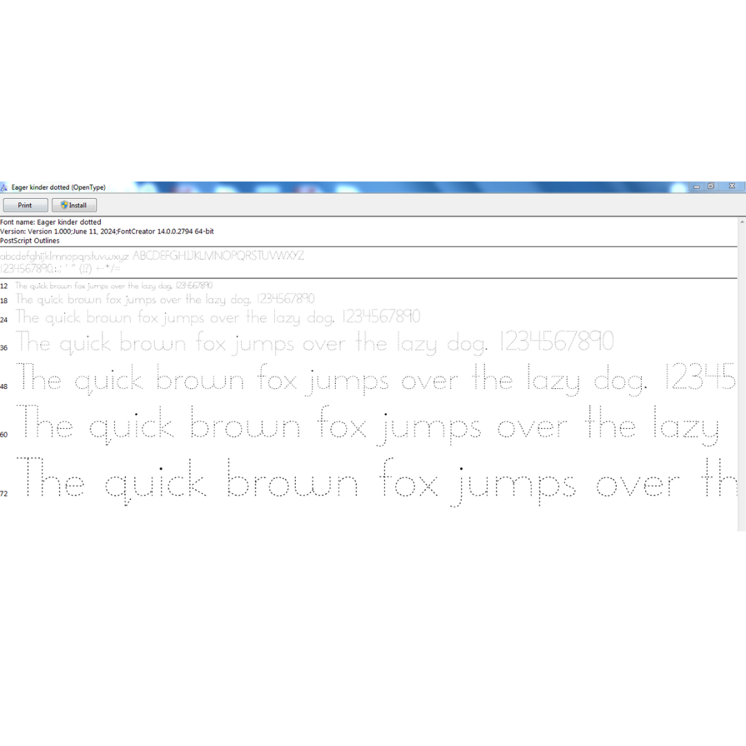 Eager Kinder™  dotted font preview