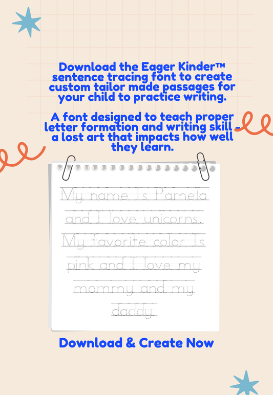 Eager Kinder sentence tracing font